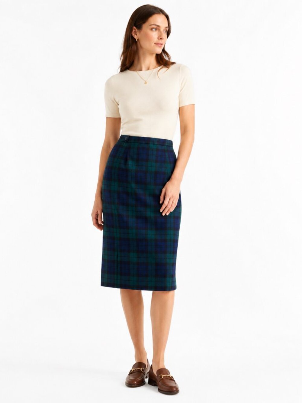 80s Pendleton Blue & Green Tartan Plaid Straight Skirt w Pockets | SP W 26"